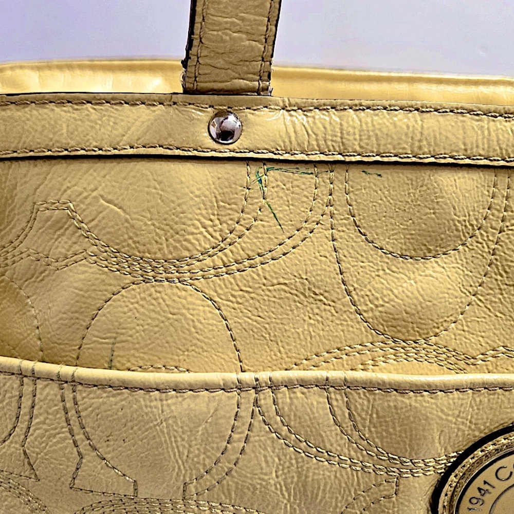 Coach Mustard Yellow Embossed Poly leather Tote,  with lots of life, discounted - Picture 9 of 16